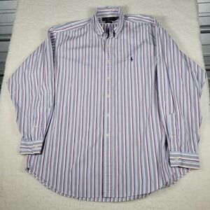 Ralph Lauren Button Down Shirt Mens XL‎ Blue Pink Stripe Blake 100% Cotton Pony